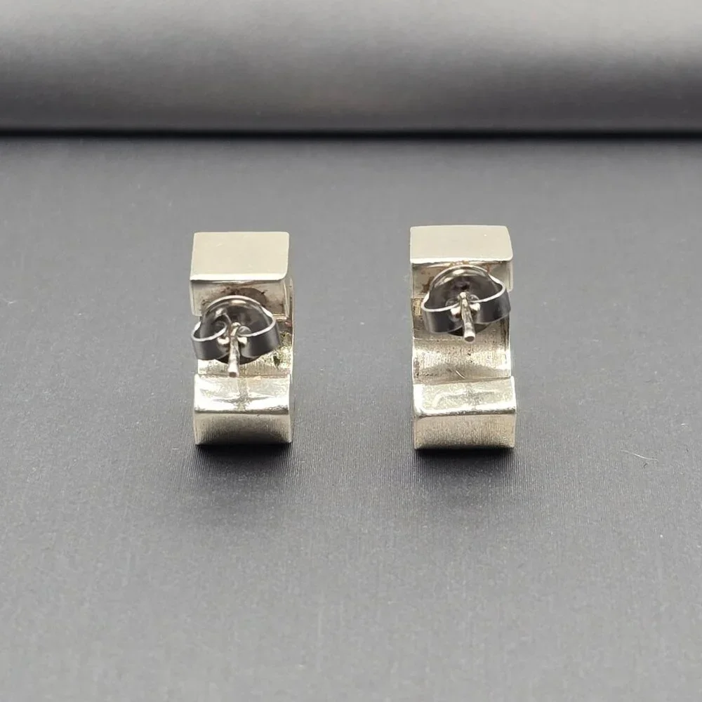 Sterling Silver Geometric C-Hoop Earrings Bold .75" Modern Hexagon Design - Picture 5 of 13